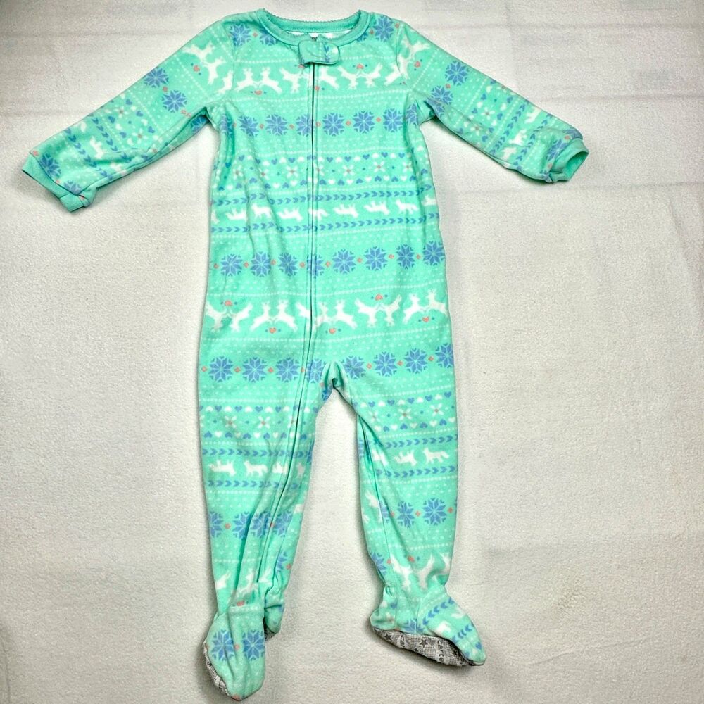 Carter's Toddler Girls Green Fair Isle Fleece Footed Pajamas Sleeper Size 2T